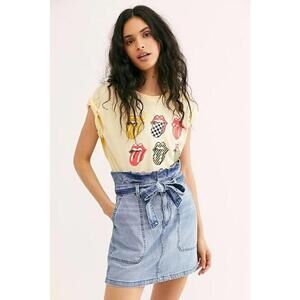 Free People Splendor in the Grass Paperbag Denim Mini Skirt Blue Sz 2